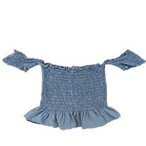 Truly Madly Deeply Women's M Off Shoulder Smocked Ruffle Crop Top Gray Cotton